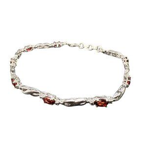 STS 952 Sterling Silver Red Oval Garnet Stone Tennis Bangle Bracelet Evening